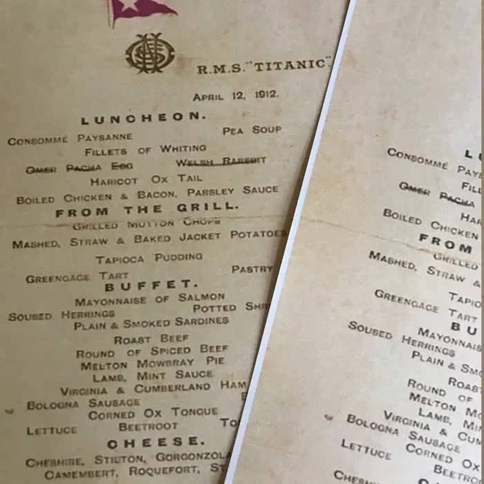 RMS Titanic First Class Lunch Menu April 12, 1912 Replica Reprint